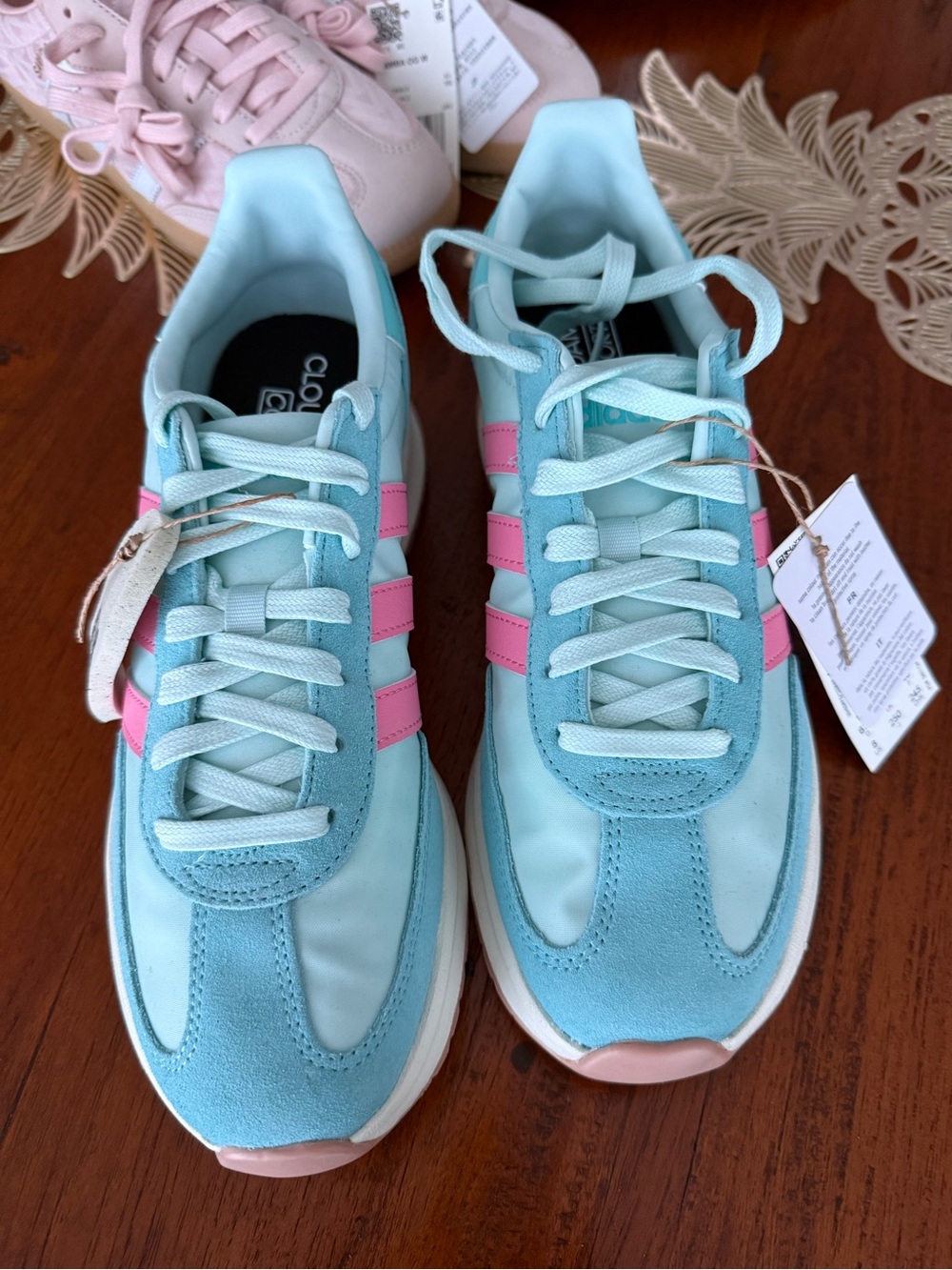 adidas Women's Run 70s Cloudfoam Comfort Sneakers - Aqua w/Pink Stripes